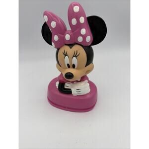 Vintage Disney Minnie Mouse Piggy Bank Toy Figurine Plastic 8” Pink Dress